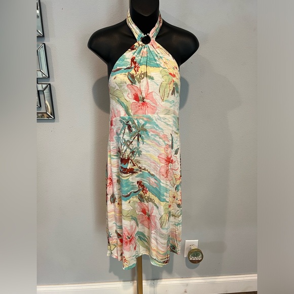 Tommy Bahama Dresses & Skirts - Tommy Bahama Tropical  Floral  Halter Beach Dress Medium Grommet Muted Colors